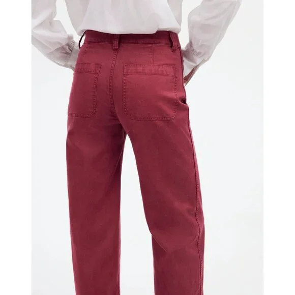 Madewell Emmett Wide-Leg Pants Women's Size 23 Claret Red Patch Pocket Edition - Picture 10 of 16